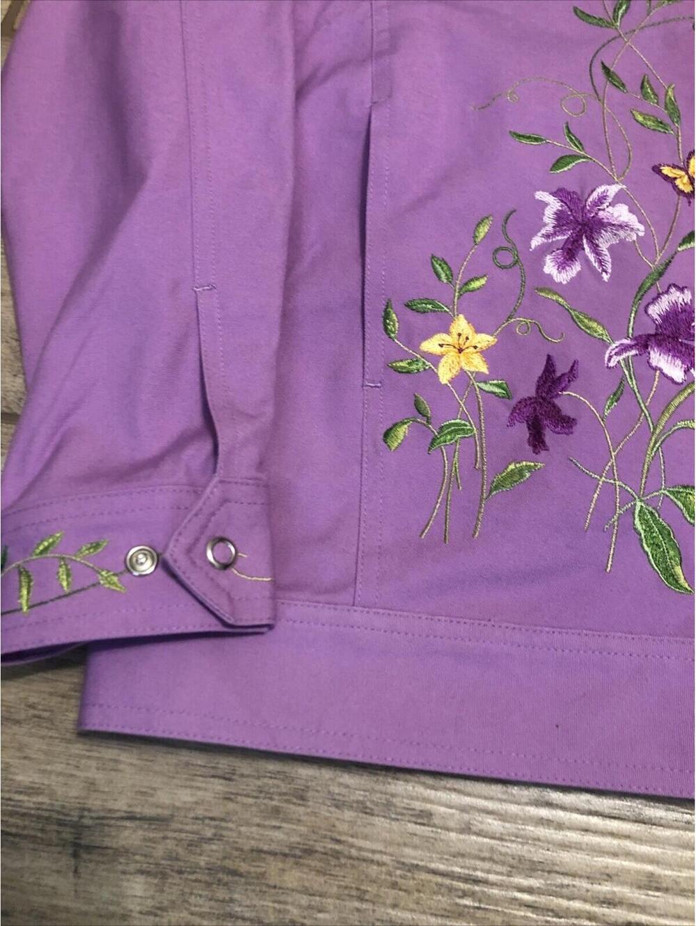 Vtg Victor Costa Womens Purple Denim/canvas Jacket Embroidered  Snap‎ Collared M - Picture 3 of 15
